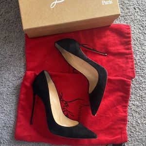 So Kate black suade heels
